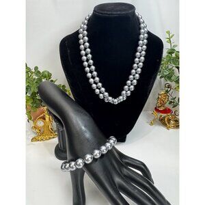 Vintage Silver Tone Beaded Necklace & Bracelet Set Convertible Layered